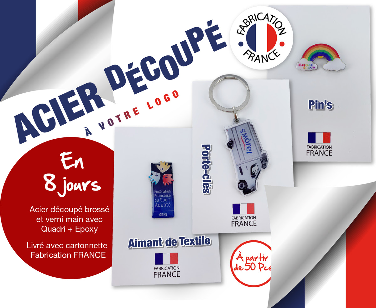 porte-clé, pin's et aimant textile fabriqué en france